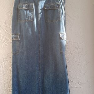 Classic Blue Denim Midi Skirt